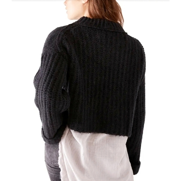 NEW Free People |‎ Crop Cable Knit, Onyx, L - Picture 7 of 8